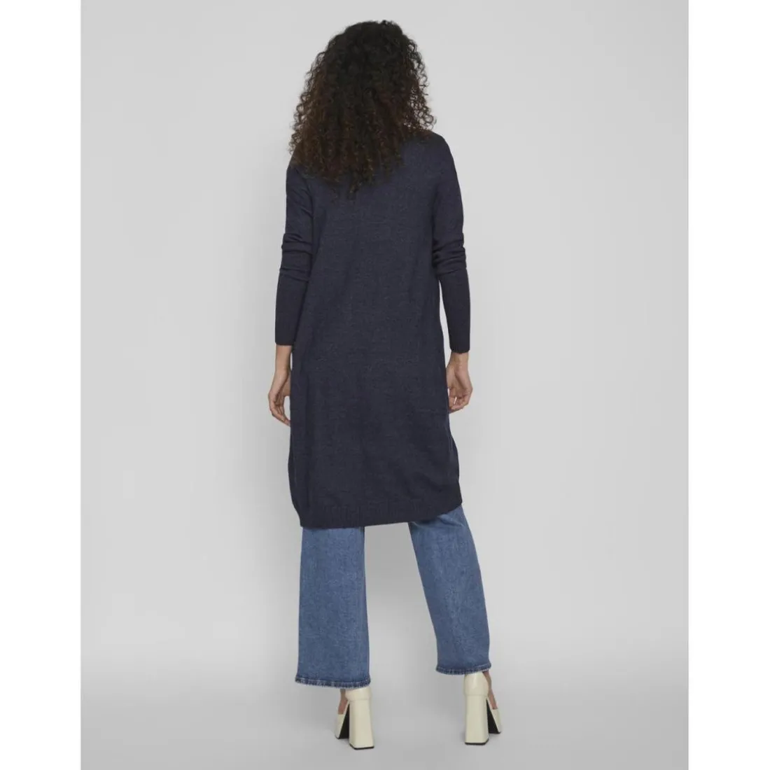 Cardigan col fendu poignets côtelés bleu en viscose Pey