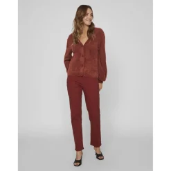 Cardigan en maille poignets côtelés col en v marron foncé Sloan