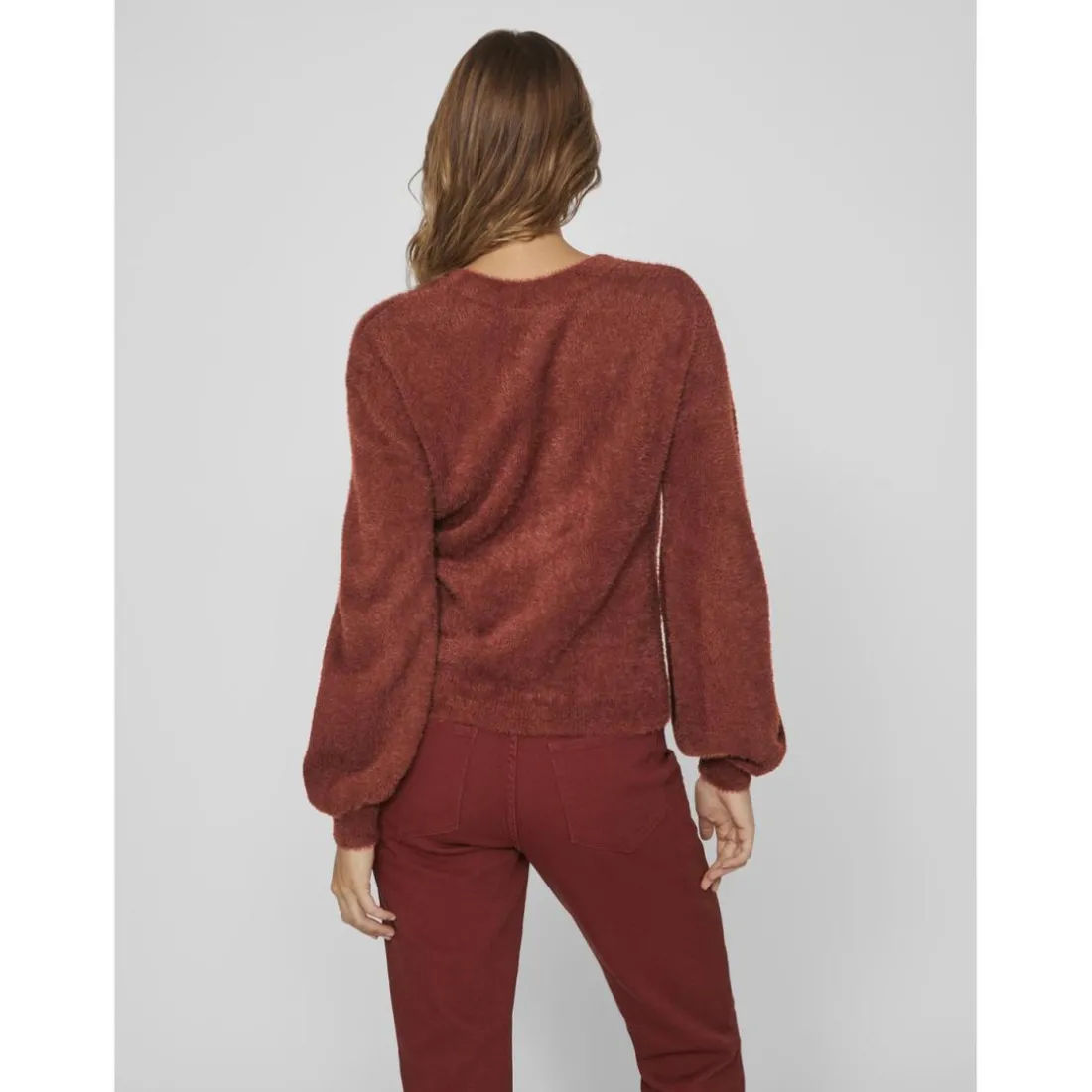 Cardigan en maille poignets côtelés col en v marron foncé Sloan