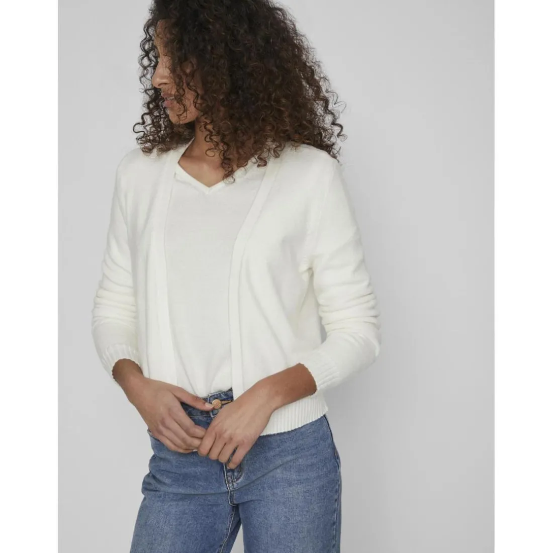 Cardigan en maille poignets côtelés col fendu blanc