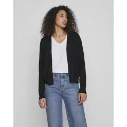 Cardigan en maille poignets côtelés col fendu noir