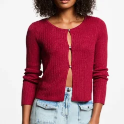 Cardigan femme rouge en coton modal