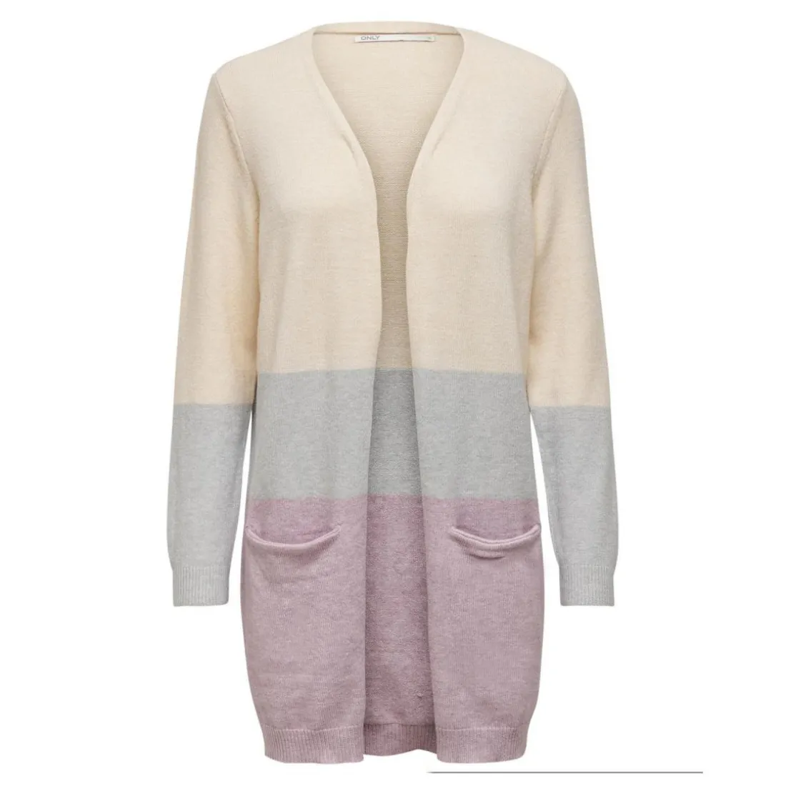 Cardigans en maille Rayures Col en V Manches longues Coupe plus longue beige Fern