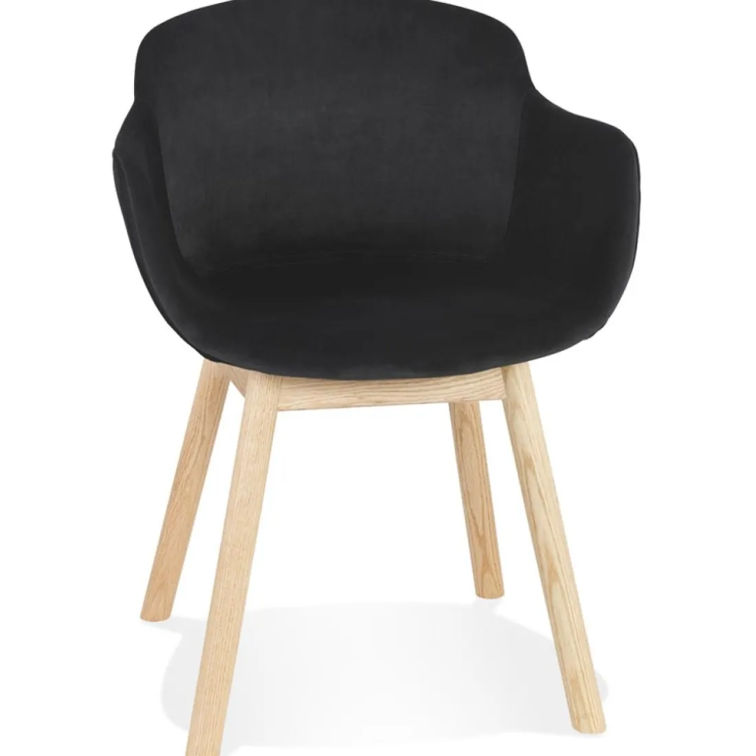 Chaise avec accoudoirs 'FRIDA' en velours noir et pieds en bois naturel