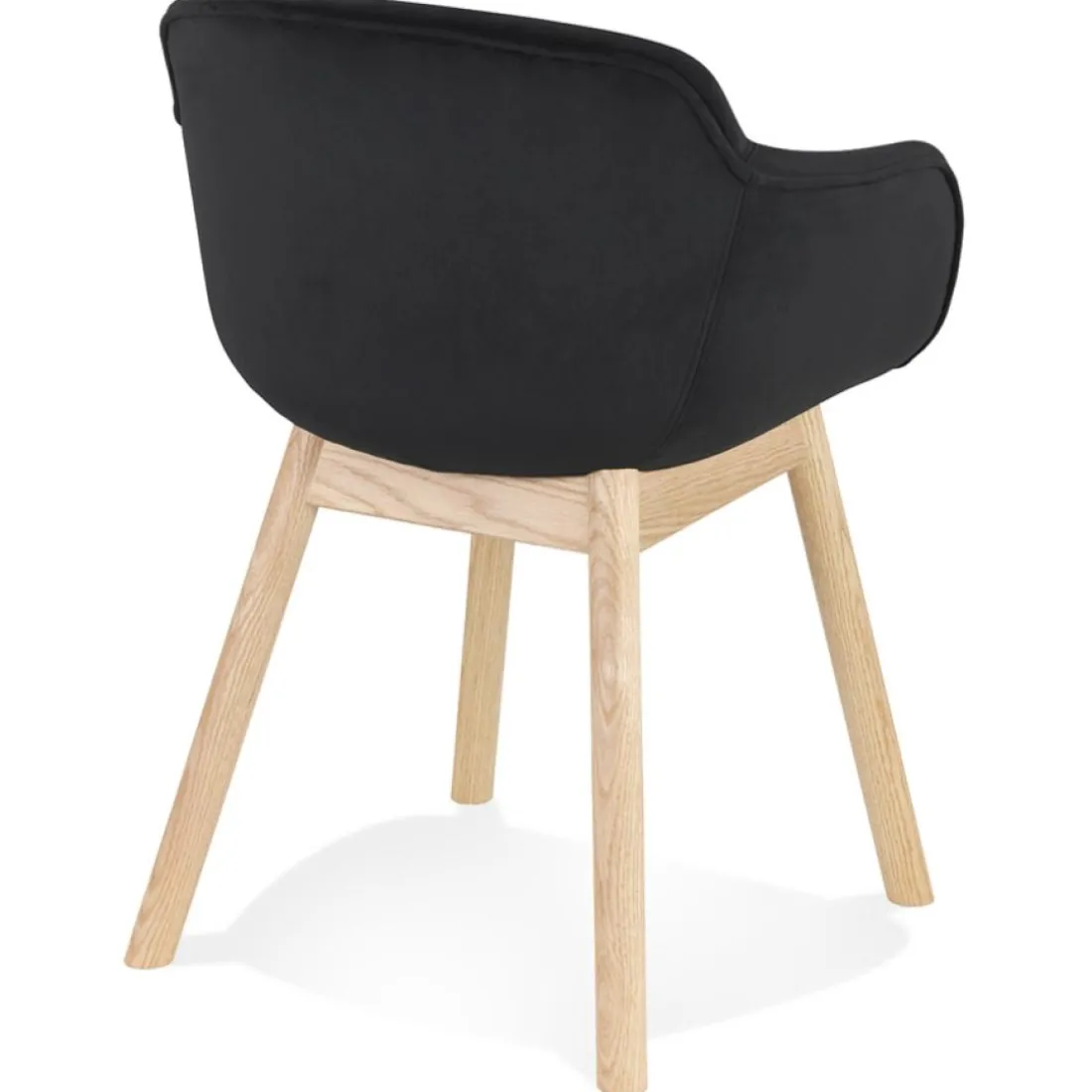 Chaise avec accoudoirs 'FRIDA' en velours noir et pieds en bois naturel