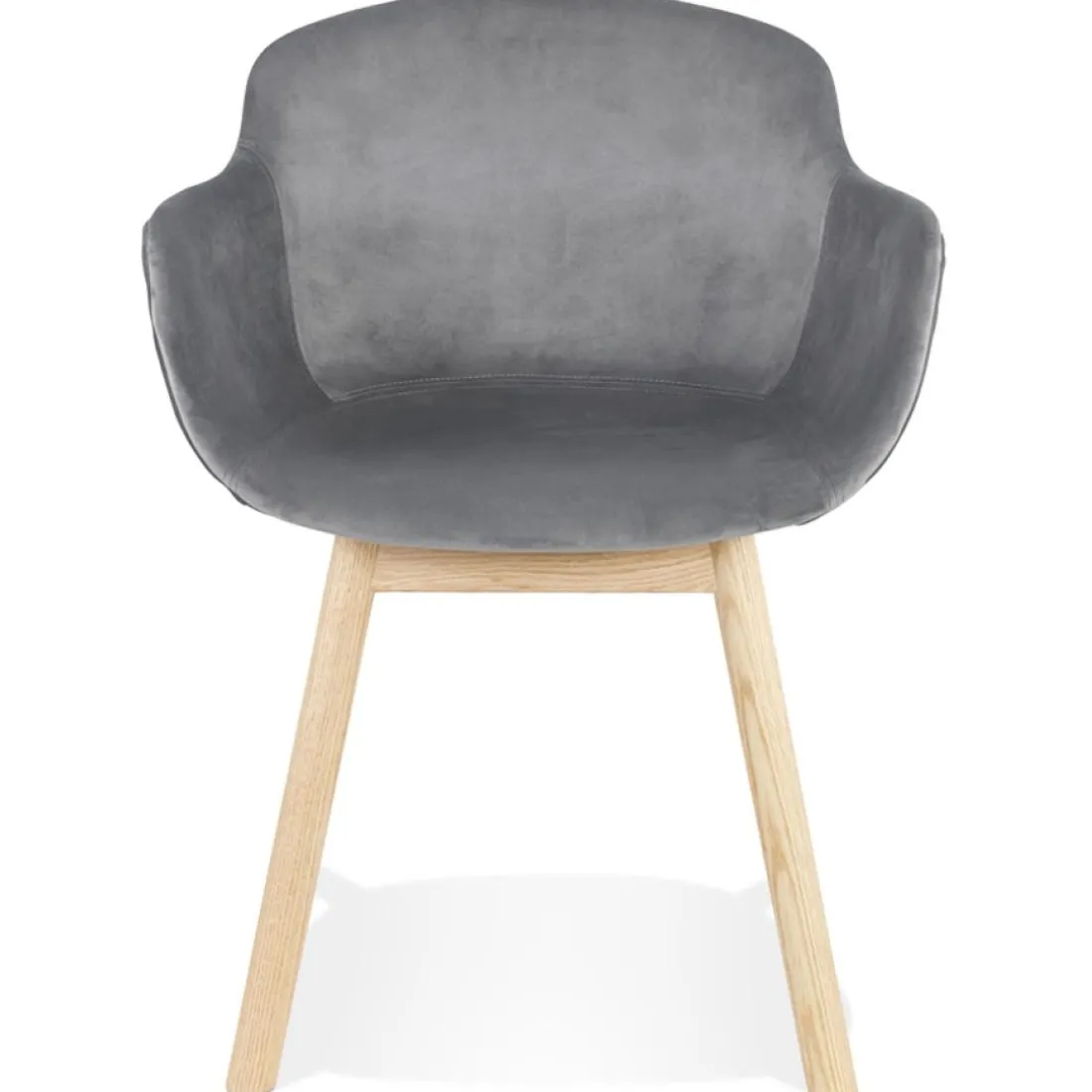 Chaise avec accoudoirs 'FRIDA' en velours gris et pieds en bois naturel