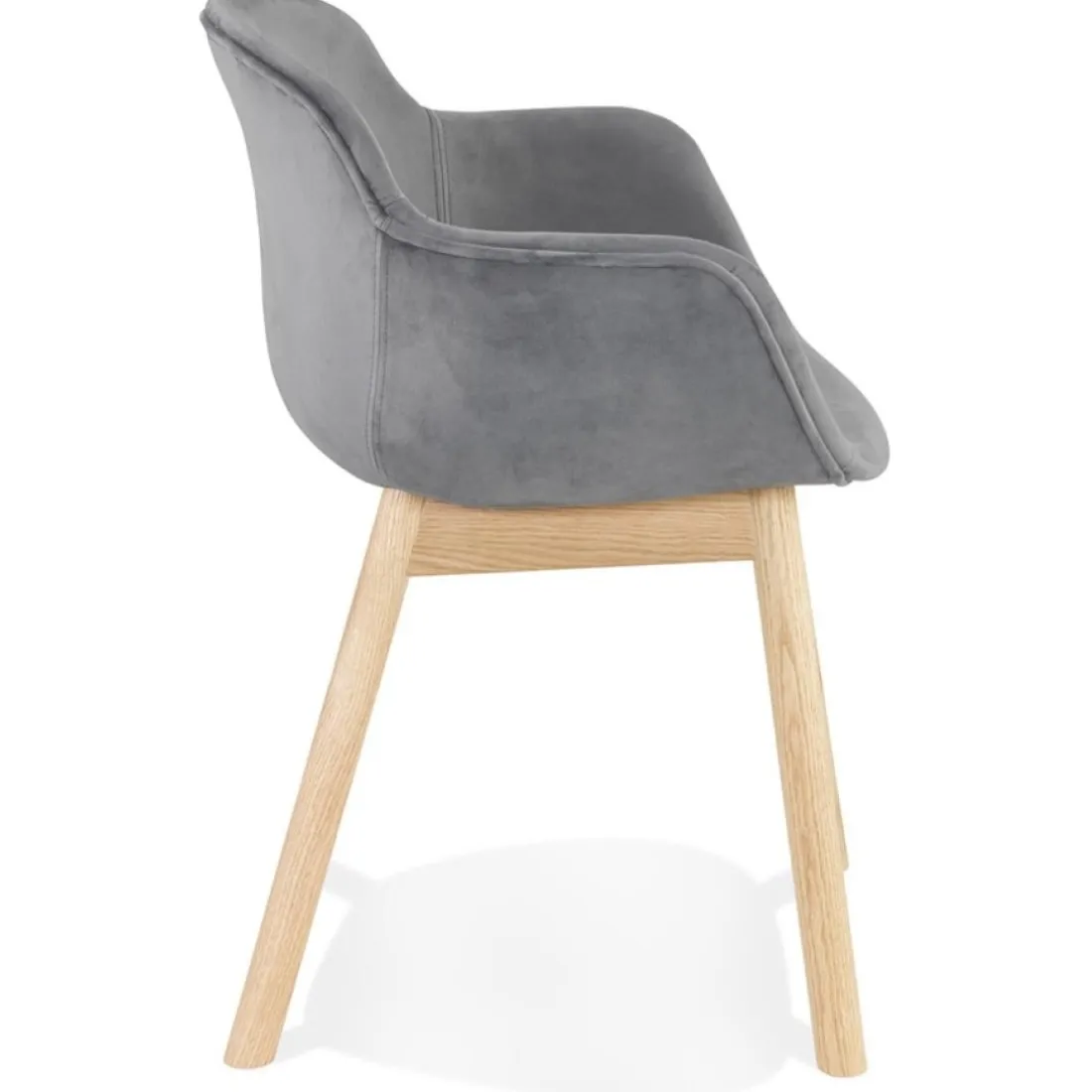 Chaise avec accoudoirs 'FRIDA' en velours gris et pieds en bois naturel