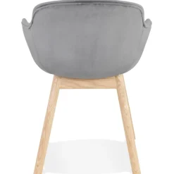 Chaise avec accoudoirs 'FRIDA' en velours gris et pieds en bois naturel