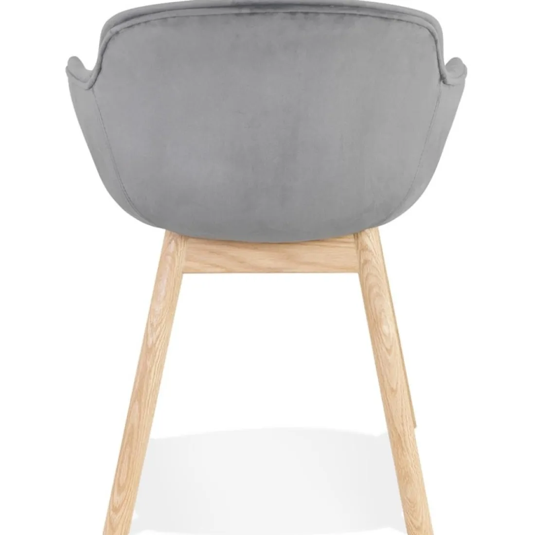 Chaise avec accoudoirs 'FRIDA' en velours gris et pieds en bois naturel