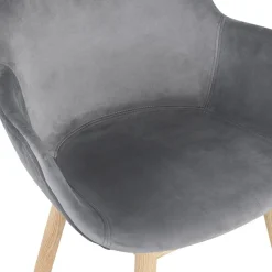 Chaise avec accoudoirs 'FRIDA' en velours gris et pieds en bois naturel