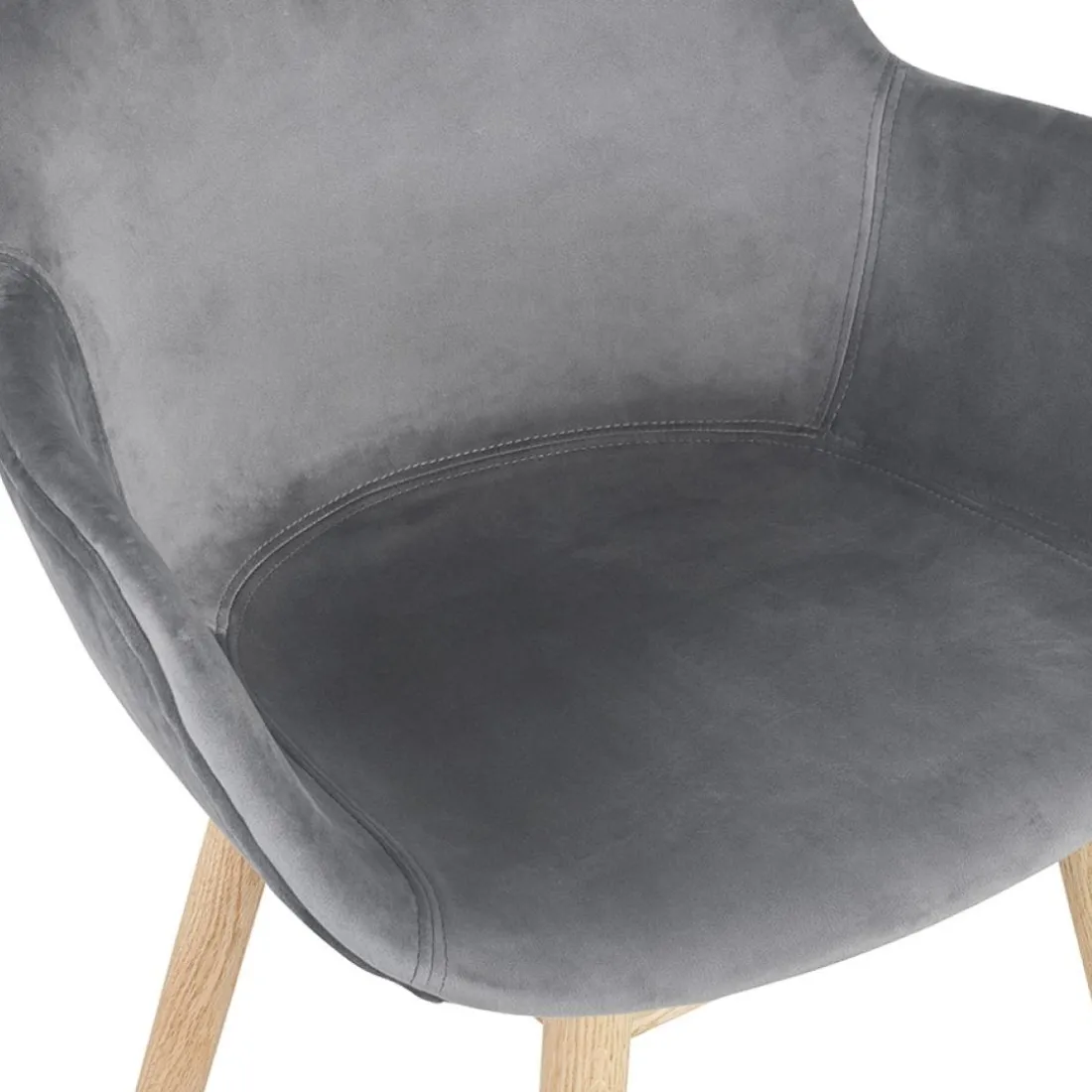 Chaise avec accoudoirs 'FRIDA' en velours gris et pieds en bois naturel