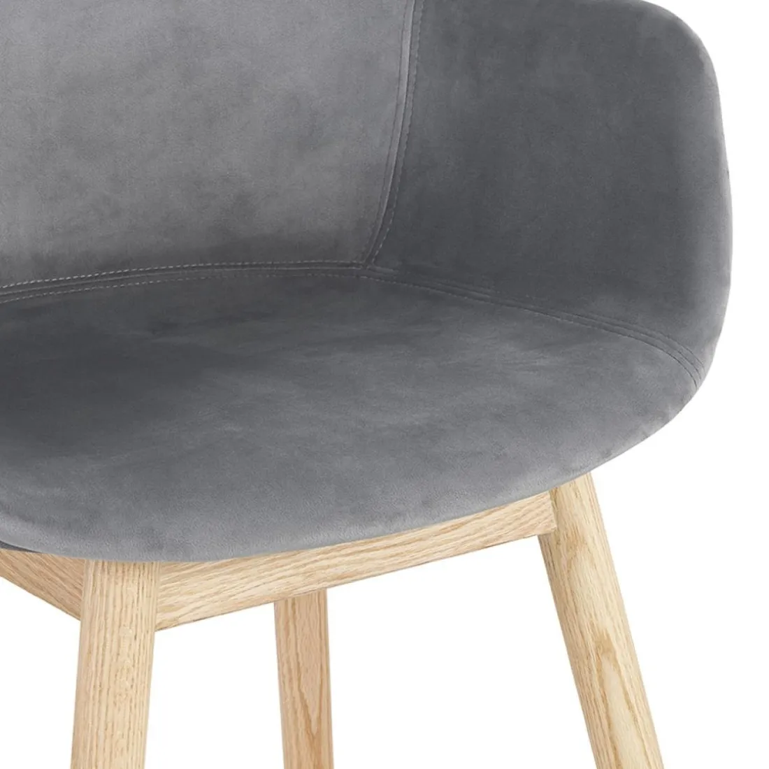 Chaise avec accoudoirs 'FRIDA' en velours gris et pieds en bois naturel