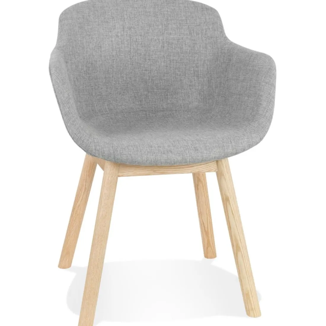 Chaise avec accoudoirs 'LAMBIC' en tissu gris clair et pieds en bois naturel