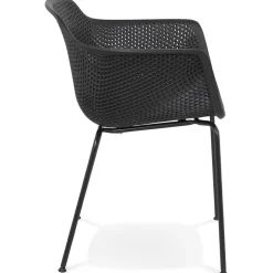 Chaise avec accoudoirs perforée 'DRAK' noire