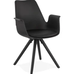 Chaise avec accoudoirs 'ZALIK' noire avec pieds en bois noir