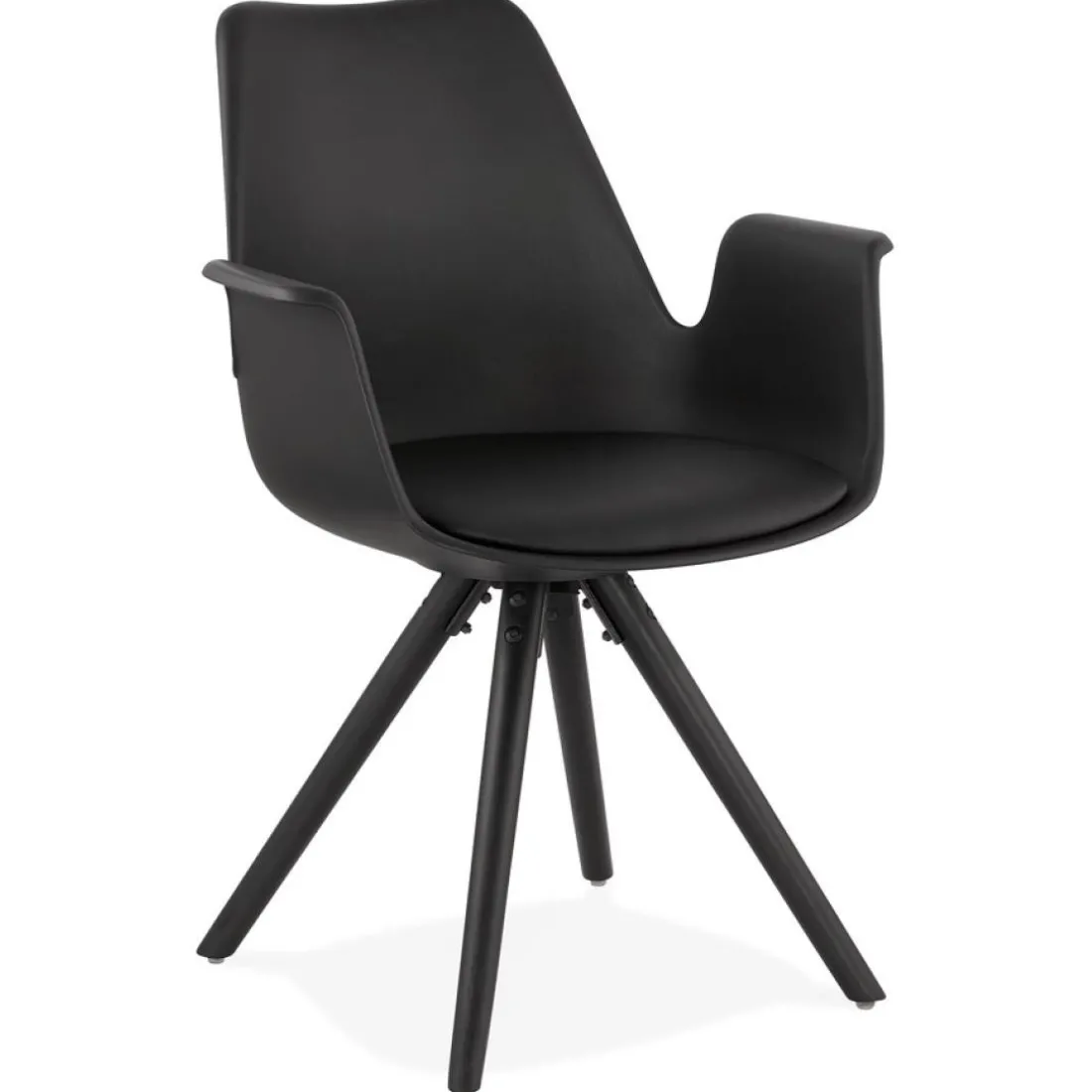 Chaise avec accoudoirs 'ZALIK' noire avec pieds en bois noir