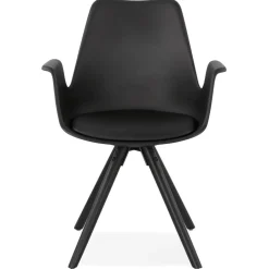 Chaise avec accoudoirs 'ZALIK' noire avec pieds en bois noir