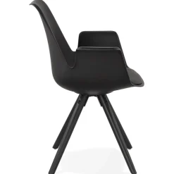 Chaise avec accoudoirs 'ZALIK' noire avec pieds en bois noir
