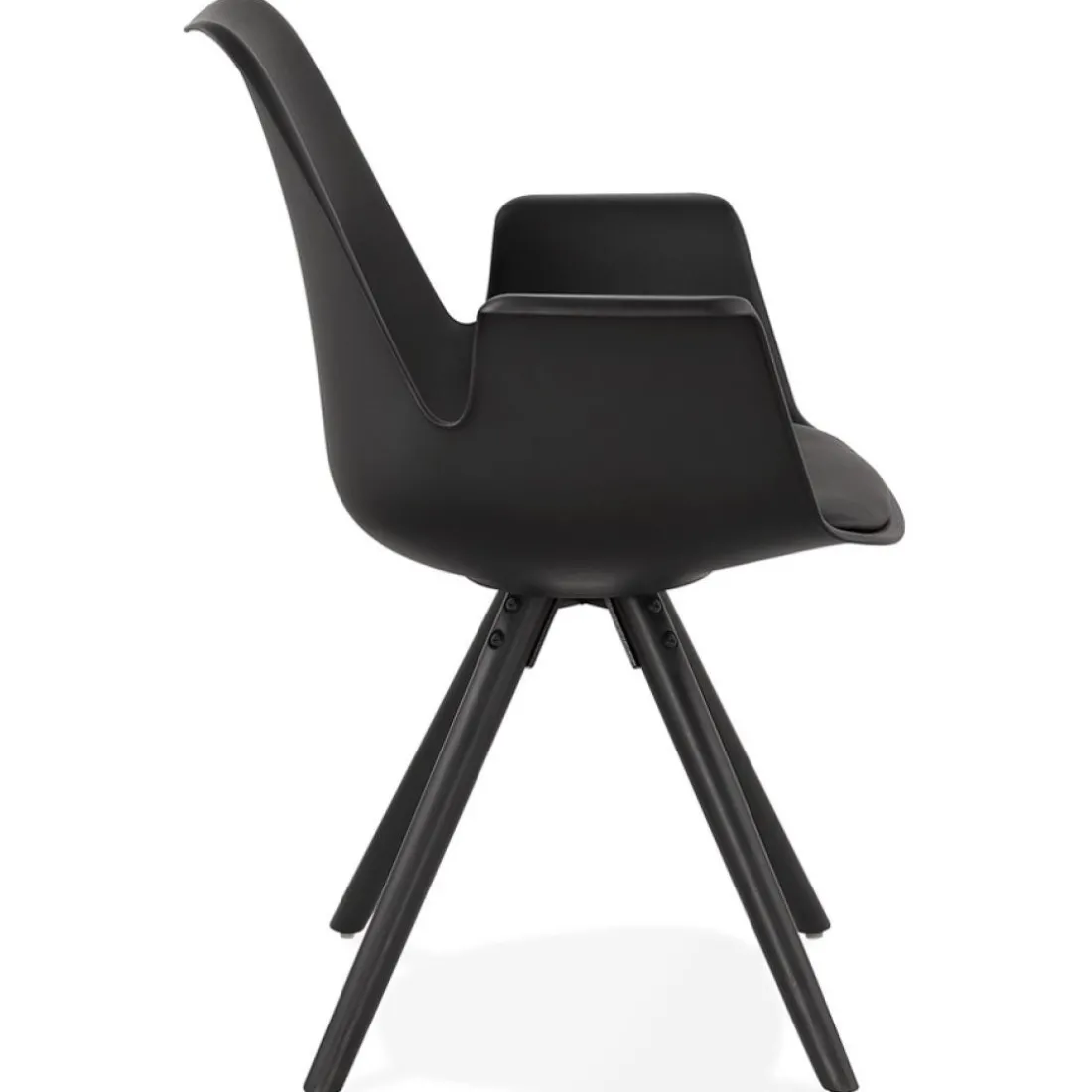 Chaise avec accoudoirs 'ZALIK' noire avec pieds en bois noir