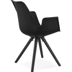 Chaise avec accoudoirs 'ZALIK' noire avec pieds en bois noir