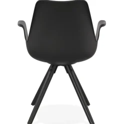 Chaise avec accoudoirs 'ZALIK' noire avec pieds en bois noir