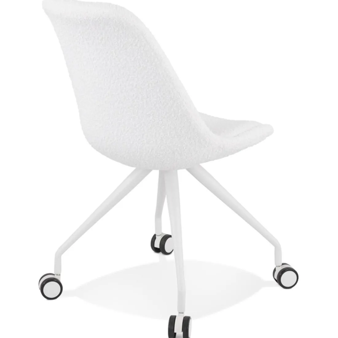 Chaise de bureau sur roulettes 'STEF' en tissu bouclé et métal blanc