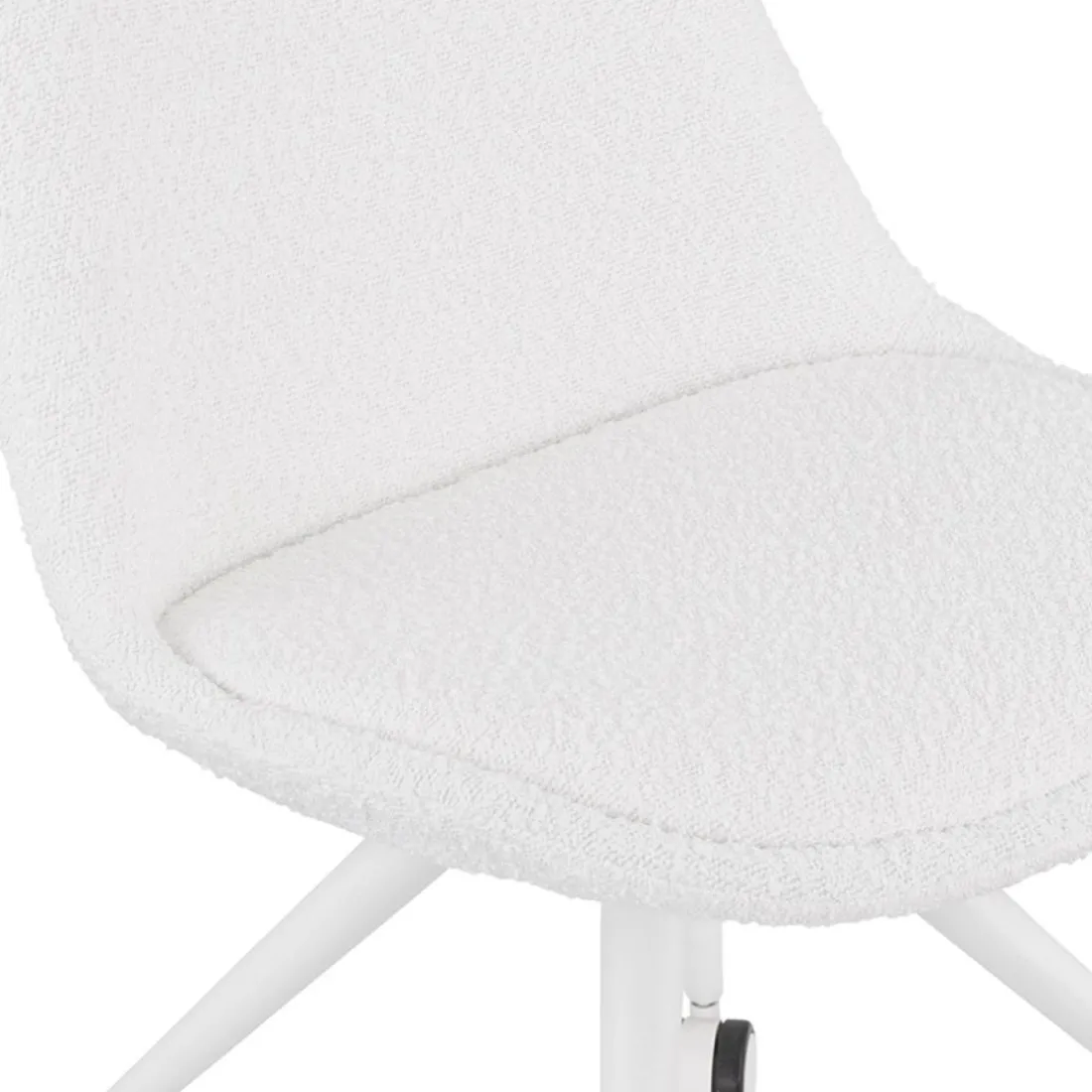 Chaise de bureau sur roulettes 'STEF' en tissu bouclé et métal blanc