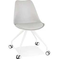 Chaise de bureau sur roulettes 'SKIN' grise avec structure en métal blanc