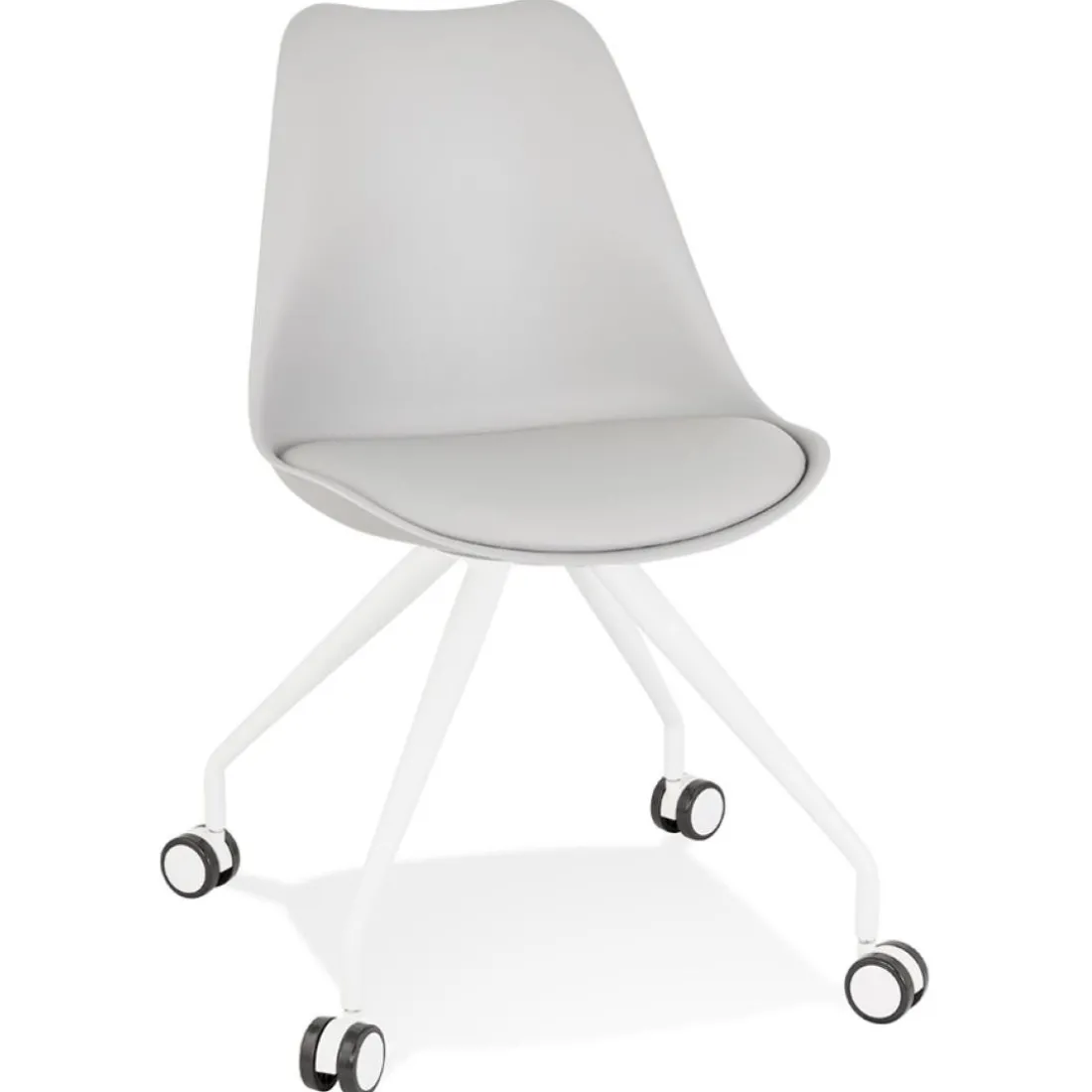 Chaise de bureau sur roulettes 'SKIN' grise avec structure en métal blanc