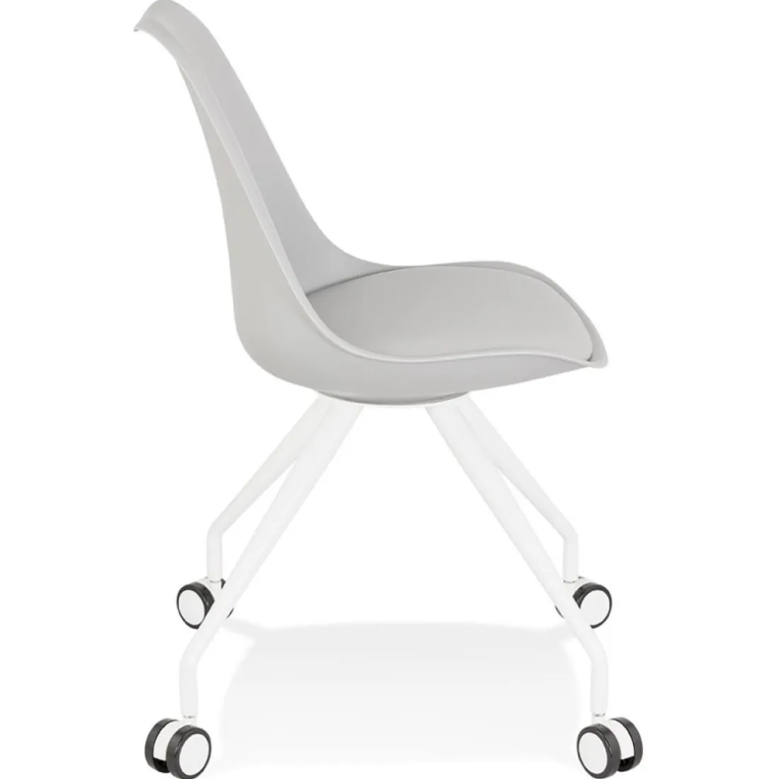 Chaise de bureau sur roulettes 'SKIN' grise avec structure en métal blanc