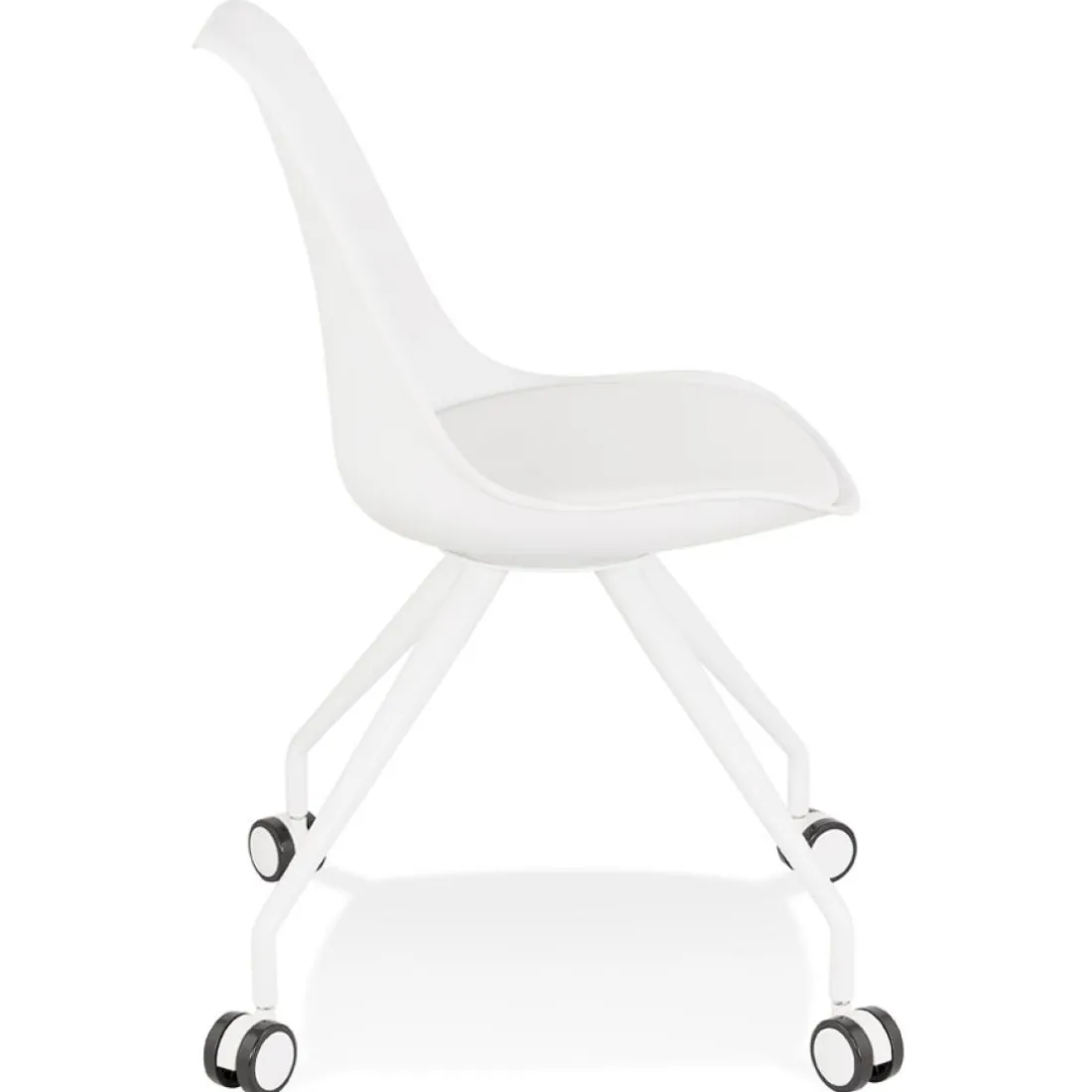 Chaise de bureau sur roulettes 'SKIN' blanche avec structure en métal blanc