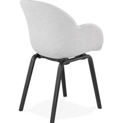 Chaise design avec accoudoirs 'SAMY' en tissu gris clair et pieds en bois noir