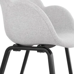 Chaise design avec accoudoirs 'SAMY' en tissu gris clair et pieds en bois noir