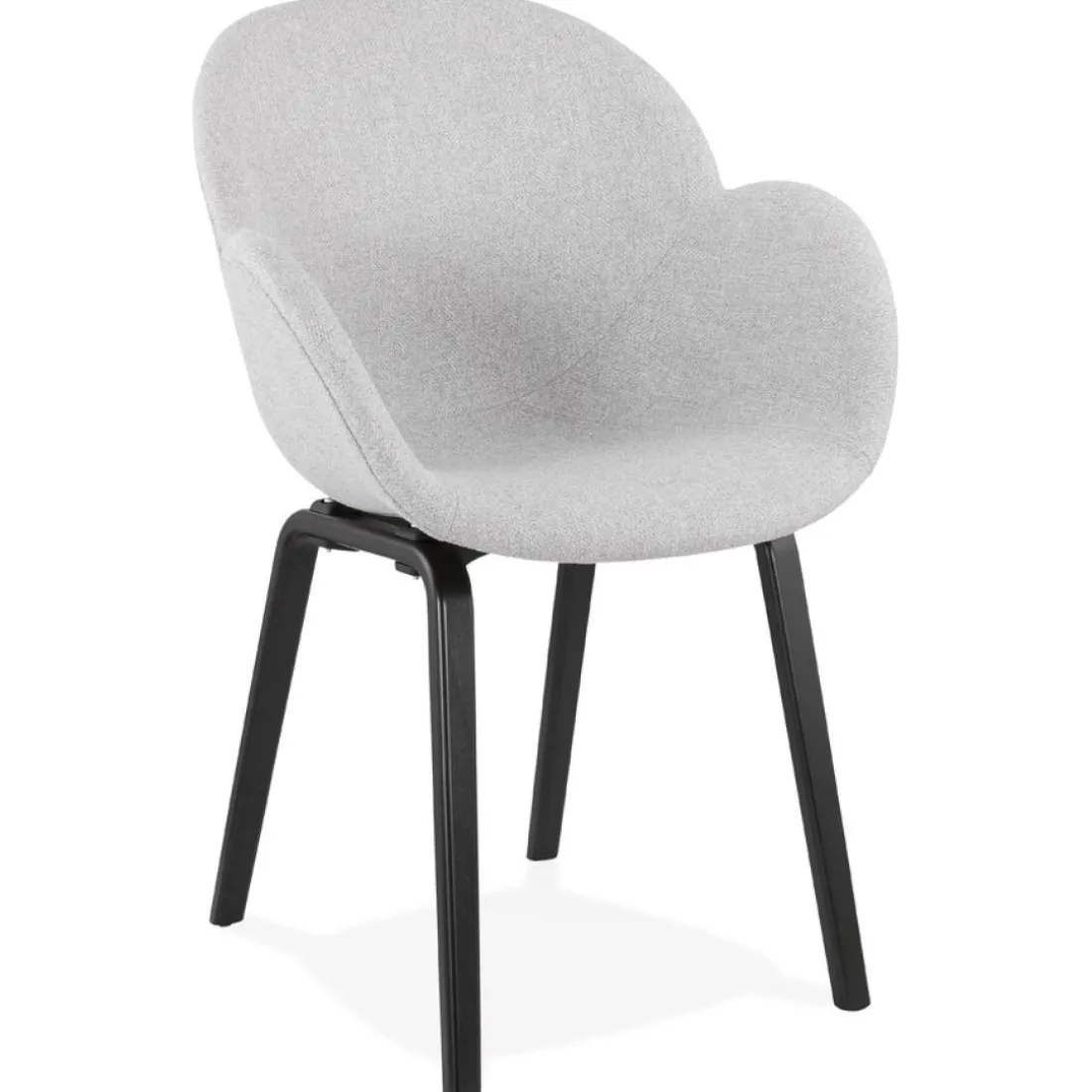 Chaise design avec accoudoirs 'SAMY' en tissu gris clair et pieds en bois noir