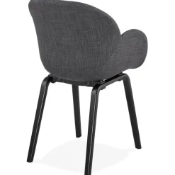 Chaise design avec accoudoirs 'SAMY' en tissu gris et pieds en bois noir