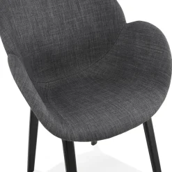 Chaise design avec accoudoirs 'SAMY' en tissu gris et pieds en bois noir