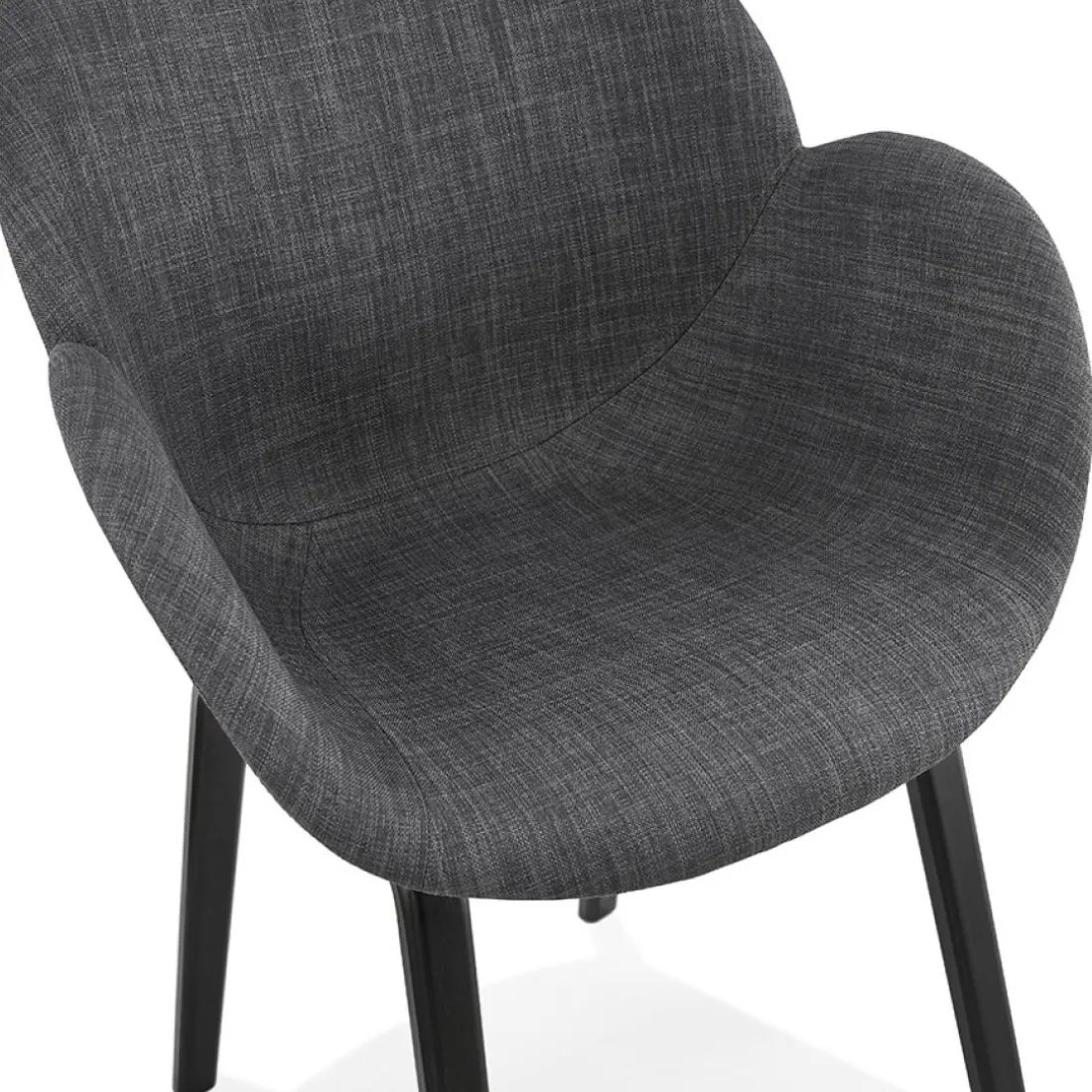 Chaise design avec accoudoirs 'SAMY' en tissu gris et pieds en bois noir