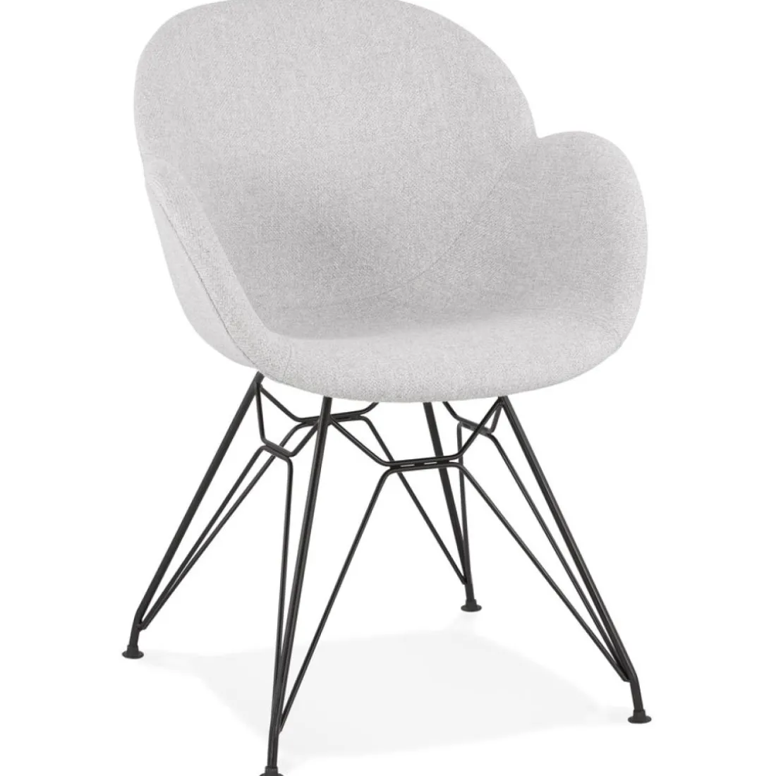 Chaise design 'PLANET' en tissu gris clair avec pieds en métal noir