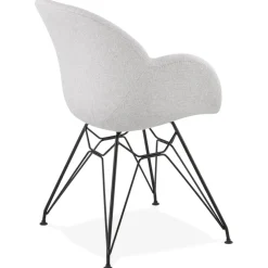 Chaise design 'PLANET' en tissu gris clair avec pieds en métal noir