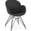 Chaise design 'PLANET' en tissu gris foncé avec pieds en métal noir