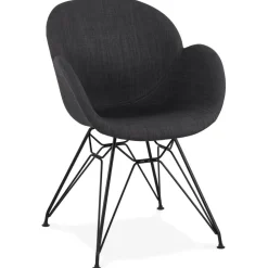 Chaise design 'PLANET' en tissu gris foncé avec pieds en métal noir