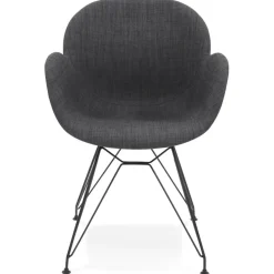 Chaise design 'PLANET' en tissu gris foncé avec pieds en métal noir