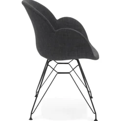 Chaise design 'PLANET' en tissu gris foncé avec pieds en métal noir