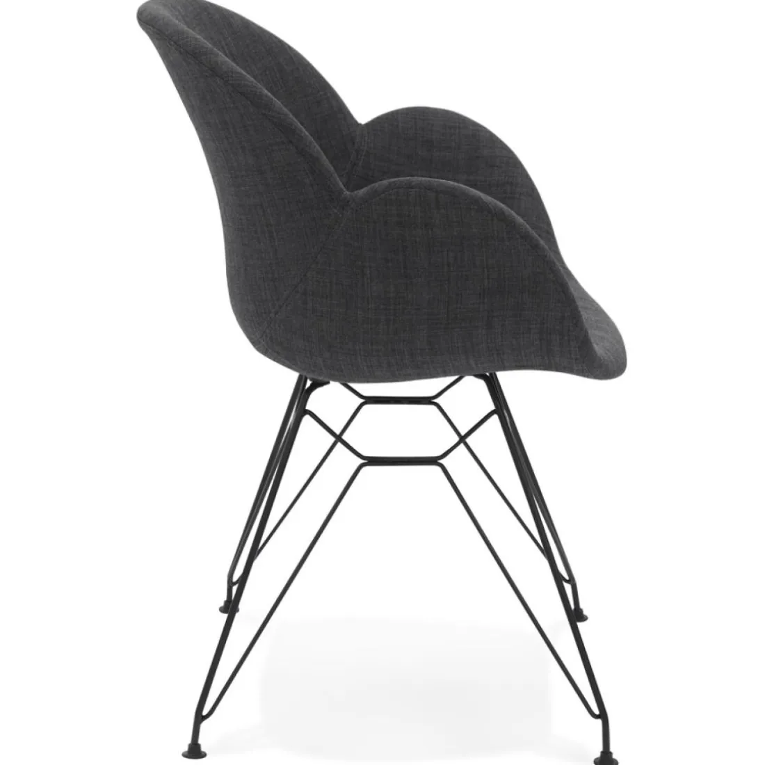 Chaise design 'PLANET' en tissu gris foncé avec pieds en métal noir