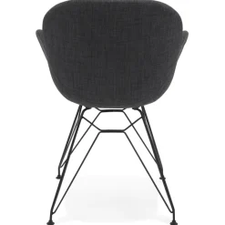Chaise design 'PLANET' en tissu gris foncé avec pieds en métal noir