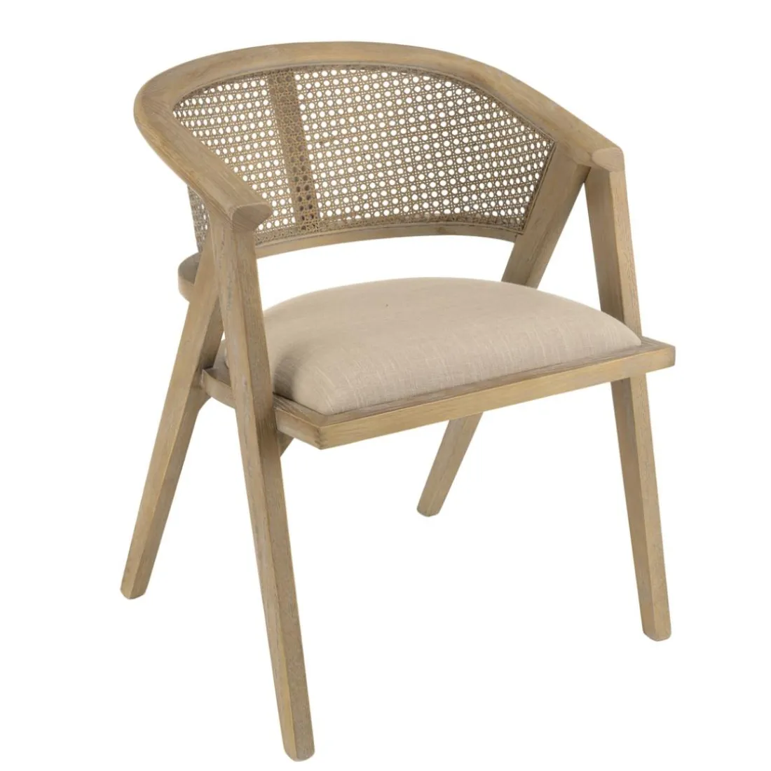 Chaise en bois assise tissu couleur lin dossier rotin naturel PIERRE