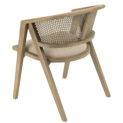 Chaise en bois assise tissu couleur lin dossier rotin naturel PIERRE