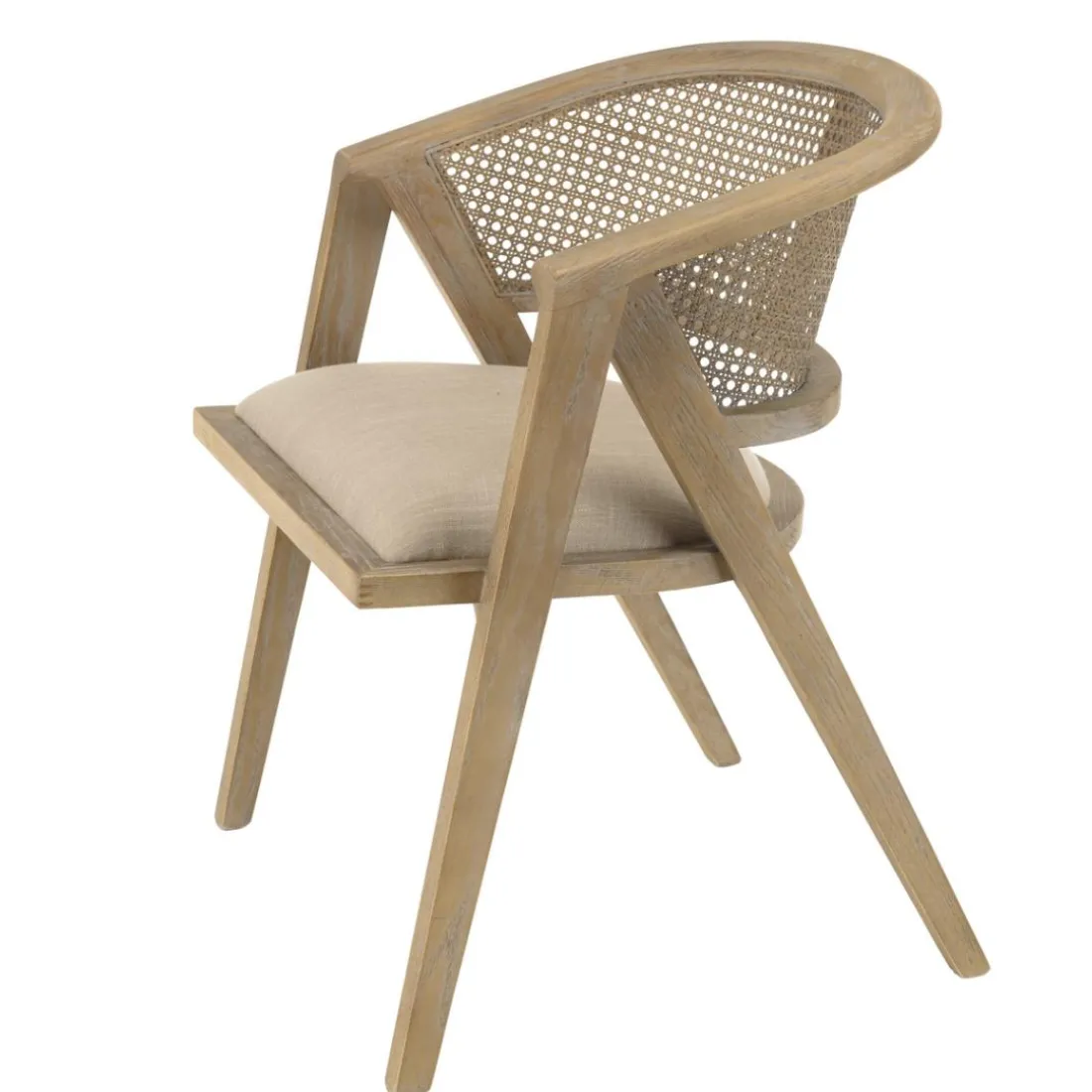 Chaise en bois assise tissu couleur lin dossier rotin naturel PIERRE