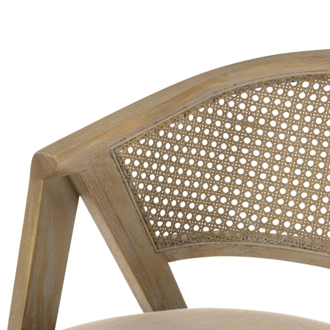 Chaise en bois assise tissu couleur lin dossier rotin naturel PIERRE