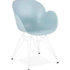 Chaise moderne 'FIDJI' bleue avec pieds en métal blanc